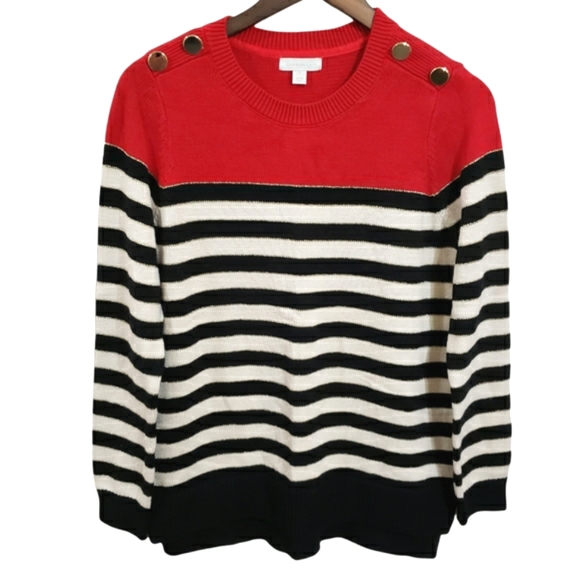 Charter Club Sweaters - Charter Club Striped Sweater With Gold Faux Buttons Women's Size Small NWT